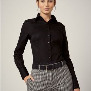 Women's Black Fitted Stretch Shirt - Single Cuff